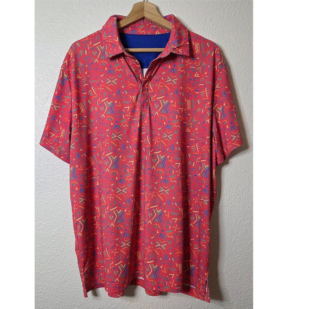 Birdie Bound Polo Shirt XL Bright‎ Geometric Print Golf Performance Shirt